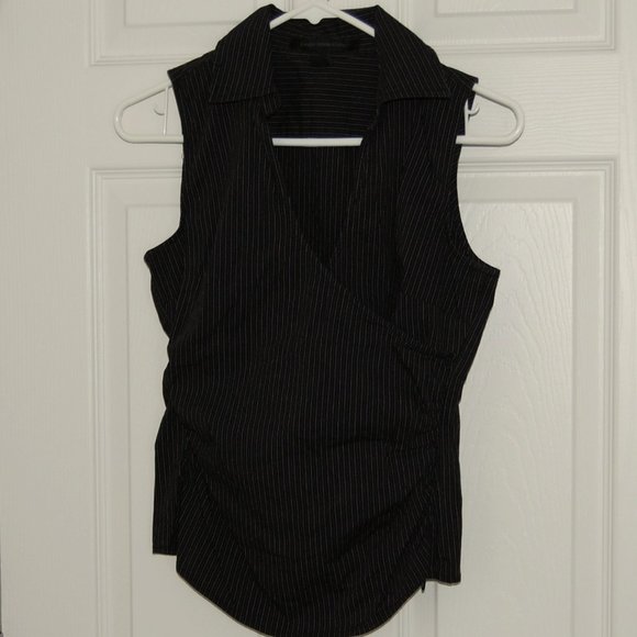 Express Women Size S, Sleeveless Collared Surplice Dress Shirt, Striped - Picture 8 of 13